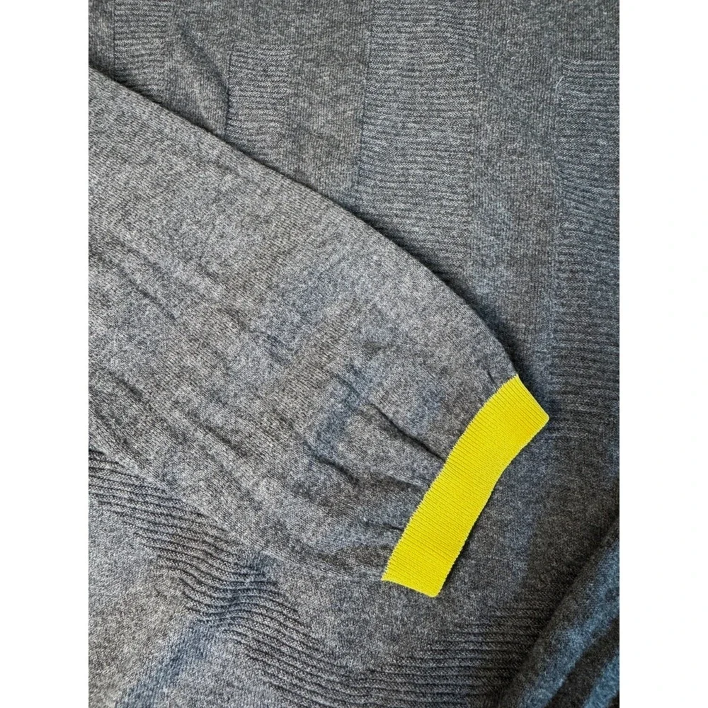 Armani Exchange A|X Men's Grey V-Neck Cotton Cashmere Sweater Yellow Trim Sz  XL